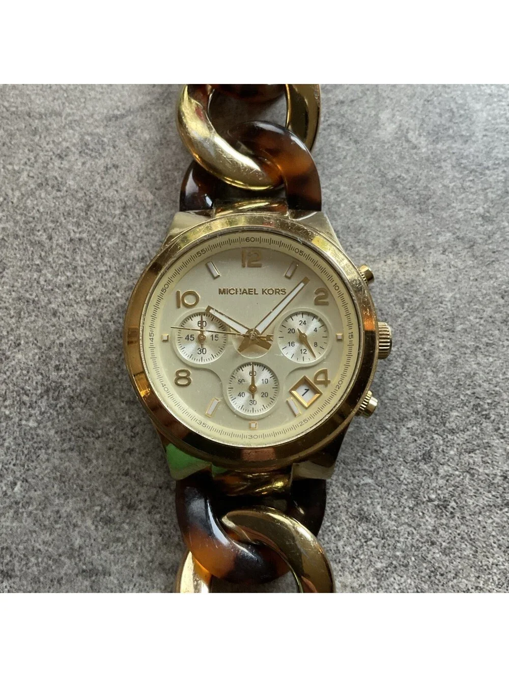 Michael Kors MK-4222 Womens Watch 36mm Gold Tone Chronograph New Battery A5